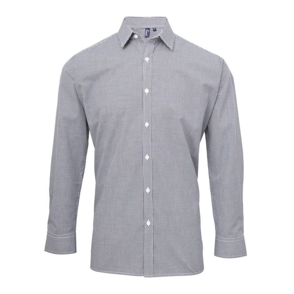 Premier Mens Microcheck Long Sleeve Shirt / Navy/White